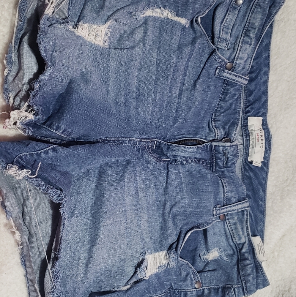 Distressed jean shorts
